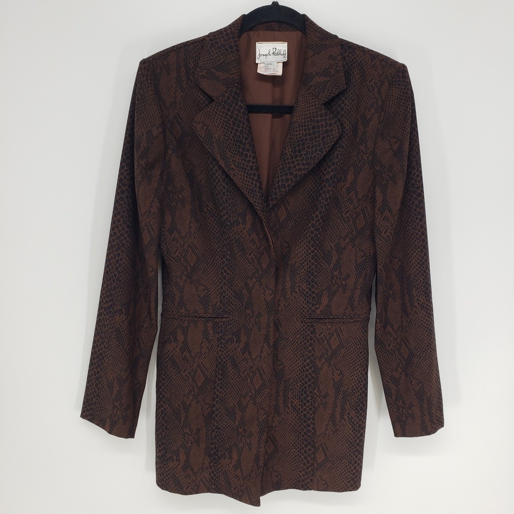 Joseph Ribkoff Snakeskin Blazer Womens Size 4 Brown Animal Print Longline Jacket